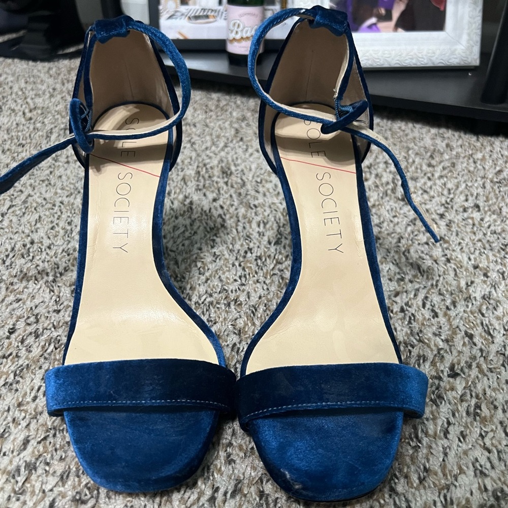 Velvet Navy Blue Heels - Worn once!